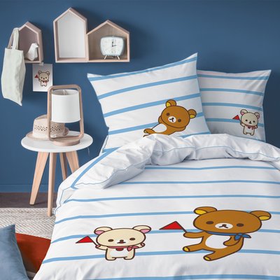Parure enfant 100% coton, RILAKKUMA MARINE BLANC CERISE