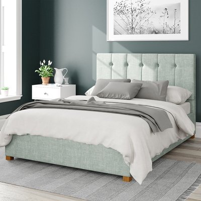 Hepburn Pure Pastel Cotton Storage Ottoman Bed with Vertical Buttoned Upholstered Headboard ASPIRE