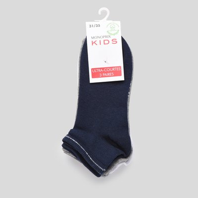 Lot de 3 paires de soquettes unies contenant du coton BIO, certifié OEKO-TEX MONOPRIX