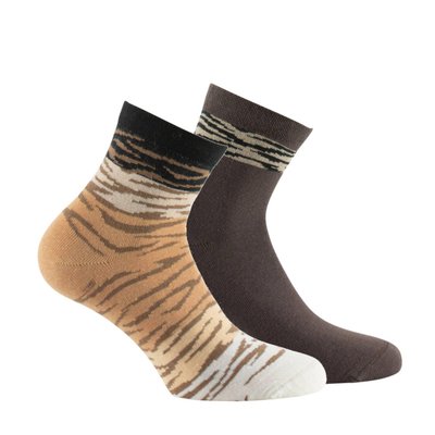 Lot de 2 paires de socquettes en coton fantaisie zébrures KINDY