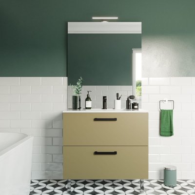 Meuble salle de bain vasque intégrée 2 tiroirs + miroir - CHELSEA HOMIFAB