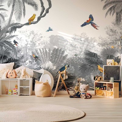 Papier peint perroquets dans la jungle HEXOA