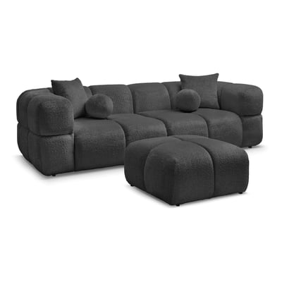 Canapé droit fixe 3 places en tissu texturé avec pouf, CRISTINA BOBOCHIC
