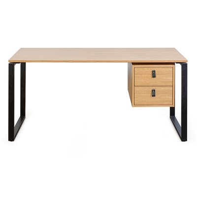 Bureau avec rangements 2 tiroirs industriel bois clair chêne et métal noir L160 cm OPAL MILIBOO