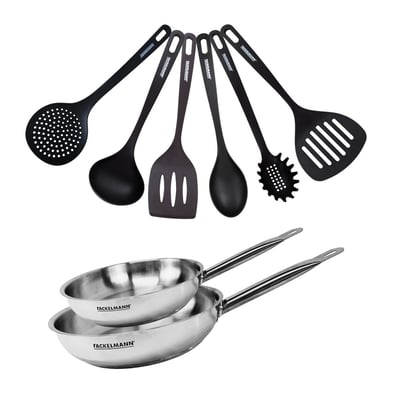 Set de 2 poêles 24 et en inox et 6 ustensiles ETERNA FACKELMANN
