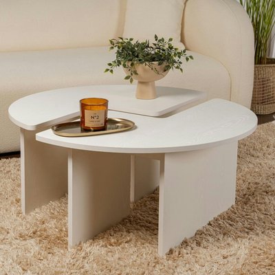 Table basse ronde blanche effet bois - design puzzle MARFA PIER IMPORT