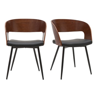 Chaises design bois foncé noyer, assises et métal noirs (lot de 2) RIFF MILIBOO