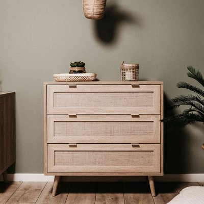 Commode 3 tiroirs imprimé cannage TERRE DE NUIT