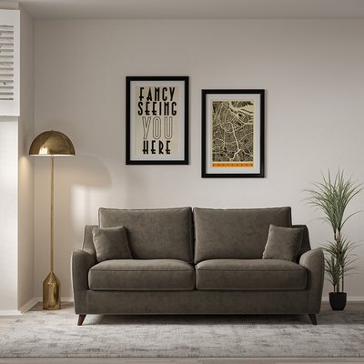 Amelia Velvet 3 Seater Sofa with Dark Wood Legs SO'HOME