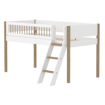 Lit mi-hauteur avec échelle inclinée effet bois FLEXA
