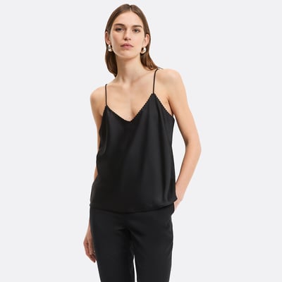 Satin V-Neck Vest Top with Shoestring Straps LA REDOUTE COLLECTIONS