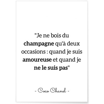 Affiche Citation Coco Chanel : 'Je ne bois du champagne…' L'AFFICHERIE