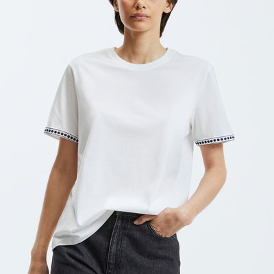 Organic Cotton T-Shirt with Short Embroidered Sleeves VILA