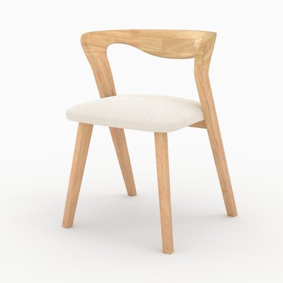 Chaise en bois d'hévéa et tissu bouclé crème (à l'unité) - VEGA RENDEZ-VOUS DÉCO