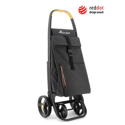 8 PLUS ECOPEP - Chariot de course Pliable - 4 roues - Noir avec sac Isotherme - Robuste et maniable, idéal pour garder vos courses fraîches ROLSER