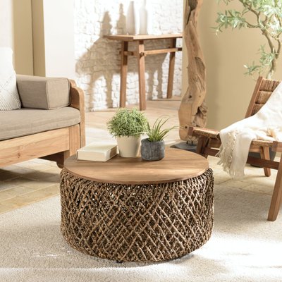 Table basse ronde 70 cm fibre tressée et bois SWING PIER IMPORT