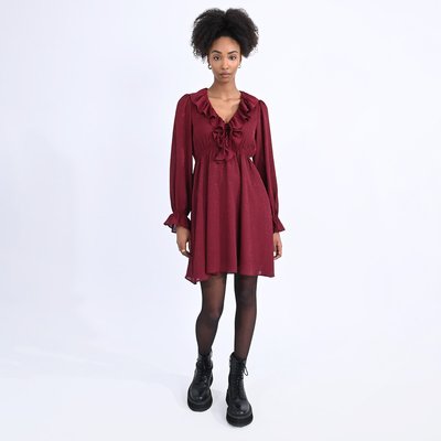 Mini Ruffled Skater Dress with Long Sleeves MOLLY BRACKEN