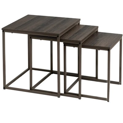 Set de 3 tables basses gigognes bois et métal gris 40x40x42cm WADIGA