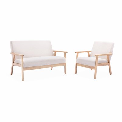 Banquette + fauteuil 3 places bois d'hévéa, de peuplier et bouclette ISAK BOUCLETTE SWEEEK