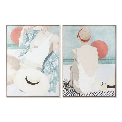Set de 2 cadres décoratifs toiles femmes à la plage 104x4.5x143.5cm WADIGA