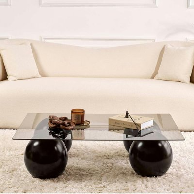 Table basse verre gris rectangulaire - 4 pieds noirs KOCHI PIER IMPORT