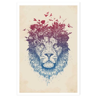 Affiche enfant lion aux fleurs HEXOA
