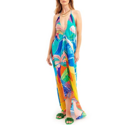 Robe de plage dos nu longue imprimé VOILA PAPEETE WILD