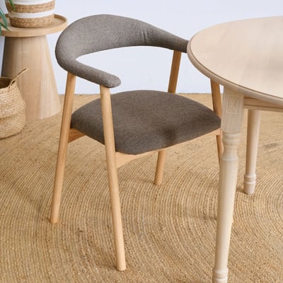 Chaises de salle à manger chêne et bouclette taupe (lot de 2) - ELYA HELLIN, DEPUIS 1862