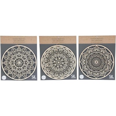 Décoration murale en bois sculpté ronde Mandala 40 cm (Lot de 3) JARDINDECO