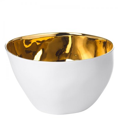 Grand Bol Affamé Porcelaine Blanc Brillant et Or Diam 16 cm TSE ET TSE ASSOCIÉES