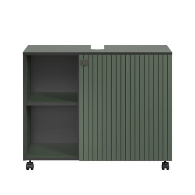 Meuble sous vasque sur roulettes 1 porte et 2 niches L80 cm - PUREBLISS CALICOSY