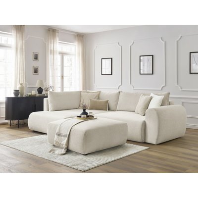 Canapé d'angle convertible 4 places en tissu lisse avec pouf, LUCIEN BOBOCHIC
