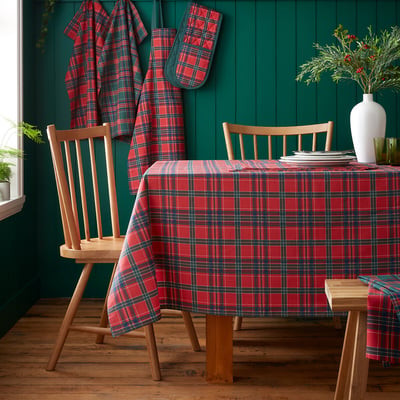 Tartan Check Christmas Cotton Table Cloth CATHERINE LANSFIELD