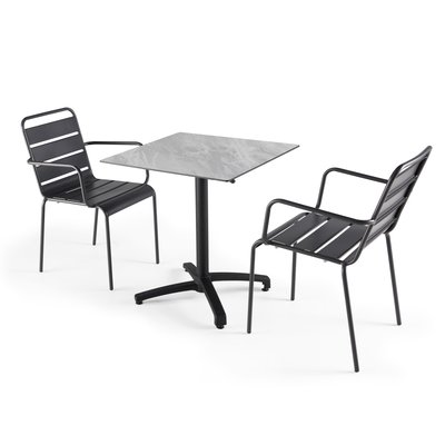 Table inclinable en HPL avec fauteuils en métal, OPERA OVIALA