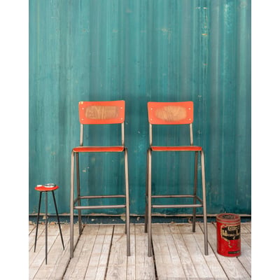Paire de chaises hautes en bois et métal Alma N°1710 - Bon état DEBONGOUT