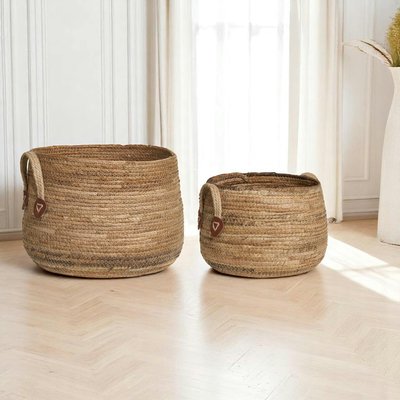 Panier de rangement rond avec poignées, en feuille de bananier (lot de 2) PIER IMPORT