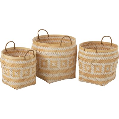 Panier bambou naturel  à motif et anses pour rangement élégant RECOLLECTION