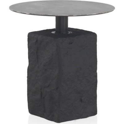 table dappoint ronde noire avec base effet pierre polyrésine RECOLLECTION