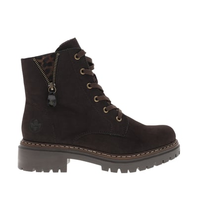 Bottines marron à talon décroché bas pourvues de lacets et d'un zip latéral RIEKER