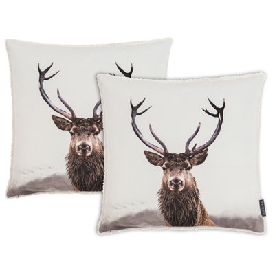 Housse de coussin imprimée cerf, verso peluche - INTO THE WILD-Lot de 2 MAGMA HEIMTEX