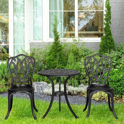 Ensemble salon de jardin 2 places avec table ronde style rétro fonte alu OUTSUNNY