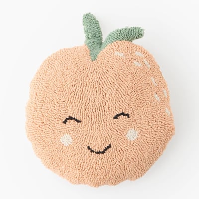 Coussin forme pêche bouclette, D30cm, en polyester MONOPRIX