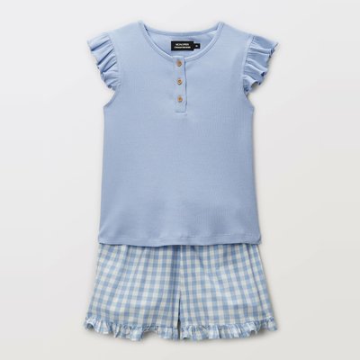 Pyjama débardeur short à volant vichy en coton BIO GOTS MONOPRIX