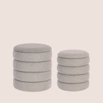 Poufs contemporains ronds en tissu bouclette (set de 2) - KARENINE HELLIN, DEPUIS 1862