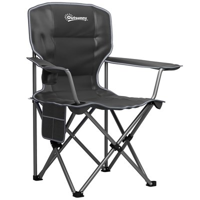 Chaise de camping pliante rembourrée nombreux rangements sac transport noir OUTSUNNY