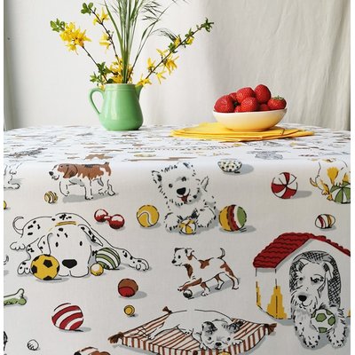 Nappe enduite ronde ou ovale Chiens Dimension - Ovale 160x200cm, Finition - Ourlée, Forme - Ovale FLEUR DE SOLEIL