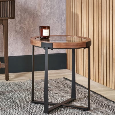 Vireo Glass & Walnut Wood Side Table SO'HOME