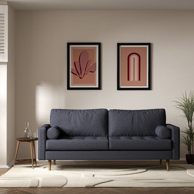 Coco Mid-Century Soft Brushed 3 Seater Sofa with Walnut Legs SO'HOME