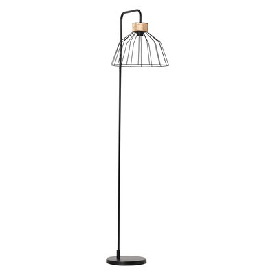 Lampadaire design industriel grillagé et arqué métal noir rotin HOMCOM