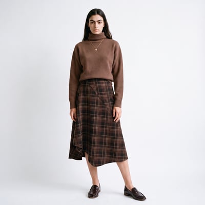 Jupe femme midi carreaux ourlet asymétrique fermeture zippée CLELINE ARTLOVE